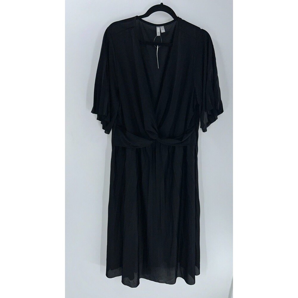 Women's Asos Curve Black A-line Flutter Sleeve Sheer Midi Dress Size 18 - Picture 1 of 8
